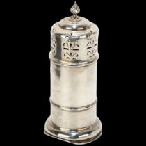 An Edwardian silver lighthouse sugar caster, possibly Henry Matthews, Birmingham 1908, cylindrical