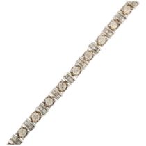An American 10k white gold diamond tennis line bracelet, set with modern round brilliant and