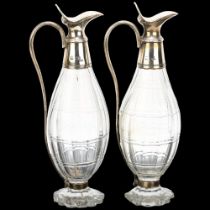 A pair of George III silver-mounted glass 'grenade' oil and vinegar cruet bottles, probably Thomas