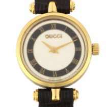 GUCCI - a lady's gold plated 2000L quartz wristwatch, circa 1994, silvered dial with black chapter