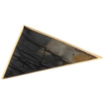 A large modernist 9ct gold grey Picasso Jasper geometric triangle brooch, CW Sellors Ltd,