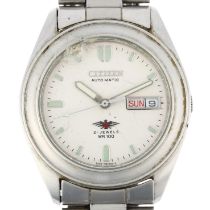 CITIZEN - a stainless steel WR100 Day/Date automatic bracelet watch, ref. 4-R101 RC, silvered dial