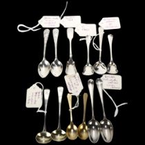 A group of Antique silver spoons, including 18th century shovel salt spoons, Irish Fiddle shovel,