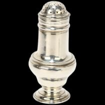 A George III silver muffineer sugar caster, John Lamber, London 1764, 10.5cm, 2.1oz No damage or