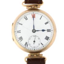 ZENITH - a First World War Period 15ct gold Officer's style trench mechanical wristwatch, white