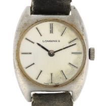 LONGINES - a lady's stainless steel mechanical wristwatch, circa 1980s, silvered dial with applied