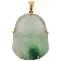 A Chinese 18ct gold jade Buddha pendant, maker HKJ, 30.9mm, 5.2g No damage or repair, no chips or