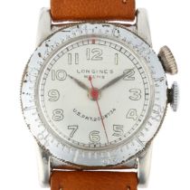 LONGINES - a stainless steel Weems Pilot's mechanical wristwatch, circa 1930s, silvered dial with