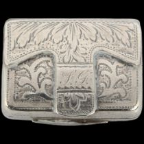 A George IV novelty silver satchel vinaigrette, Ledsam & Vale, Birmingham 1826, cushion form with