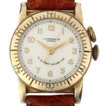 LONGINES - an American 10k gold filled Weems Pilot's mechanical wristwatch, circa 1930s, silvered
