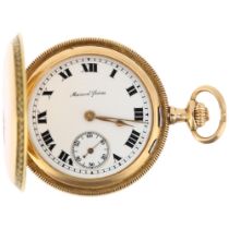 MERMOD FRERES - a 14ct gold full hunter keyless side-wind fob watch, white enamel dial with hand