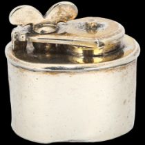 A Continental miniature silver travelling inkwell, oval form with screw cap, marks on base, height