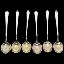 EGON LAURIDSEN - a set of Danish vermeil sterling silver and white enamel coffee spoons, 9.5cm No