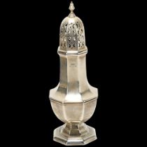 A George VI silver baluster sugar caster, Elkington & Co, Birmingham 1938, 19cm, 4.5oz No damage