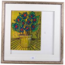 Royston Du Maurier Lebek, oil painting, flowers in a pot, framed, 53cm x 53cm