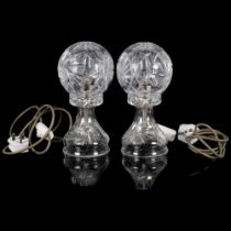 A pair of cut-crystal table lamps with globular shades, H26cm