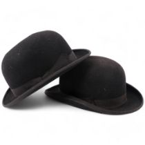 2 bowler hats, 1 by Harrods and 1 by Hilhouse & Co