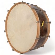 A large base drum, British made by The Premier Company, the Popular model, in associated cloth