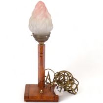 An Antique Empire table lamp, with a banded figured walnut stand, H49cm Good overall original