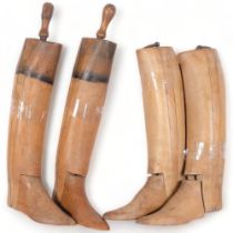 2 pairs of Vintage wooden boot trees, neither marks or sized, largest heel to toe 26.5cm
