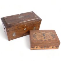 A Regency rosewood tea caddy of sarcophagus form (mixing bowl and 1 lidded canister missing), W31cm,