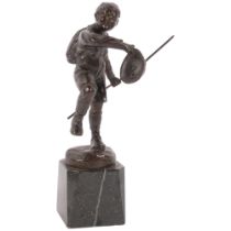 After Juhu?, patinated bronze study of scout, on a black marble stand, H20cm