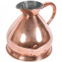A Victorian polished copper 2 gallon flagon with shaped handle, H30cm