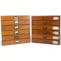 A pair of early 20th century table-top filing chests, each with 6 drawers and brass handles, 39cm