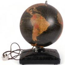 An early 20th century Replogle 12" precision globe "Legend", on painted metal stand, wired to