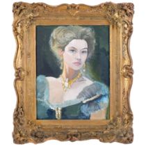 Clive Fredriksson, oil on panel, portrait of a young woman, in ornate embossed gilt frame, 43cm x