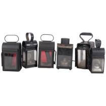 A group of Vintage handheld railway lanterns, lanterns have been overpainted and show no