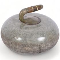 A grey granite single curling stone, impressed GW, H21cm