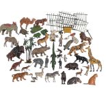 A tin full of Vintage lead Britains zoo animals, trees and fencing