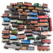 Box of various railway rolling stock, including Airfix