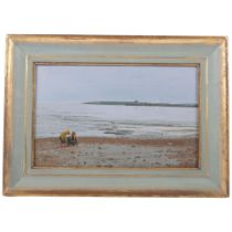 Gillian M Furlong, oil on board, children playing Dorset coast, in painted wood frame, 23.5cm x 33cm