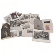 A box of various Victorian prints and lithographs, and a quantity of 1950s/60s original drawings