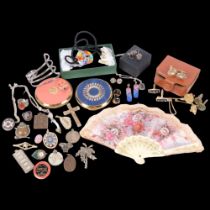 A collection of various costume jewellery and collectables, including 2 Stratton compacts, silver
