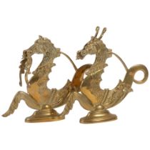 A pair of reproduction Venetian brass seahorse gondola oar locks, H23cm