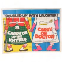A quad film poster "Doubled Up With Laughter" advertising Carry On Up The Khyber and Carry On