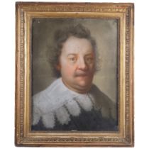 Coloured print of a gentleman, in ornate embossed gilt frame, 63cm x 52cm