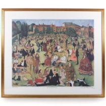 Sue McCartney Snape, limited edition print, crowds at Glyndebourne, 599/750, framed, 64cm x 76cm