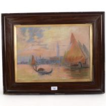 Pastels, Venetian scene with a view towards St Mark's bell tower, 50cm x 62cm overall, framed