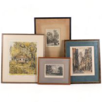 A collection of Vintage prints and etchings, including Saltram House, Devonshire, "Malaysia, East