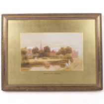 R H Walter, watercolour, figures by a stream, titled Sefton, near Liverpool, in Antique embossed