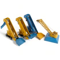 3 Dinky Toys elevator loaders, and a Dinky Toy goods yard crane