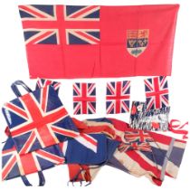 2 Vintage Union Jack carrier bags, printed cotton Union Jack, 160cm x 93cm, a poppy decorated apron,