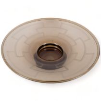 Vintage Art glass table centre bowl, with engraved geometric design, 40cm across