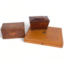 A Regency rosewood tea caddy of sarcophagus form (no interior), W19cm, a 19th century mahogany and