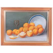 Mary Kock(?), 1899, oil on canvas, study of oranges, bowl and wine glass, in pine frame, 44cm x 59cm