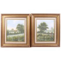 Edward Turner, pair of oils on board, landscapes, gilt-framed, 36cm x 32cm